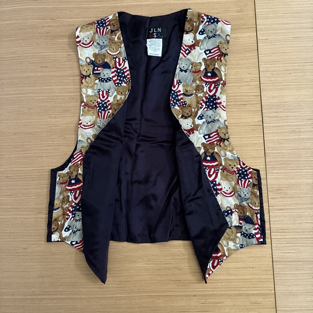 JLN USA Women's Size L Bear Button VTG Vest Americana July 4th Made In USA - Picture 6 of 15